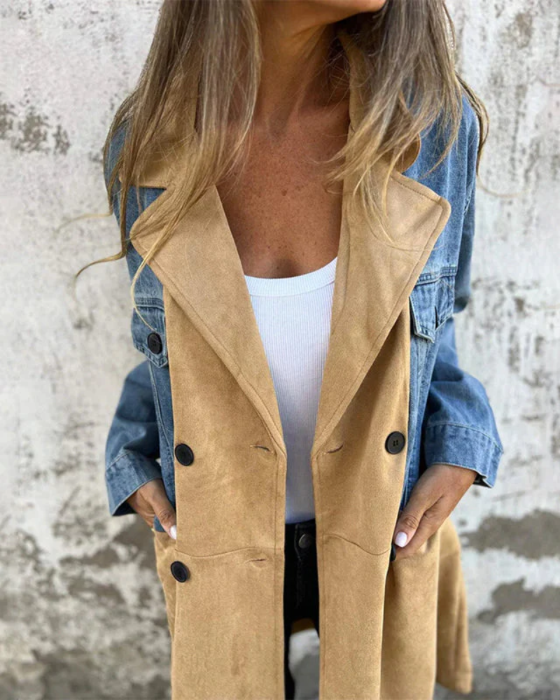 MARITES - MANTEAU EN DENIM ET EN DAIM